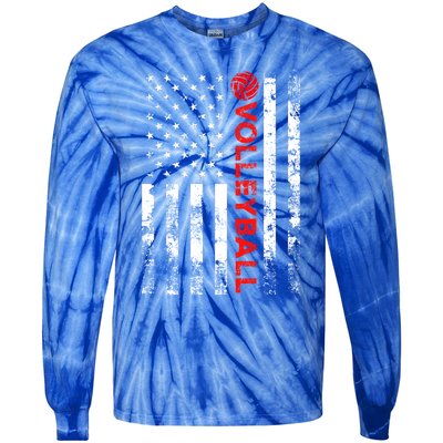 Volleyball Vintage Usa American Flag Gift Tie-Dye Long Sleeve Shirt