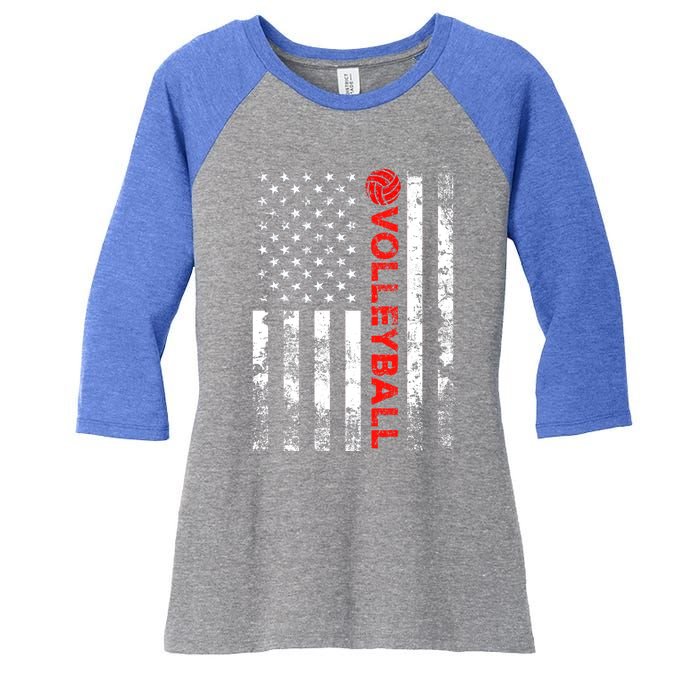 Volleyball Vintage Usa American Flag Gift Women's Tri-Blend 3/4-Sleeve Raglan Shirt