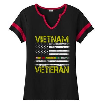 Vietnam Veteran USA Flag Ribbon Gift Ladies Halftime Notch Neck Tee