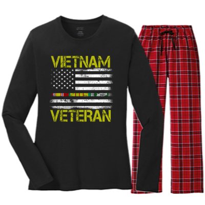 Vietnam Veteran USA Flag Ribbon Gift Women's Long Sleeve Flannel Pajama Set 