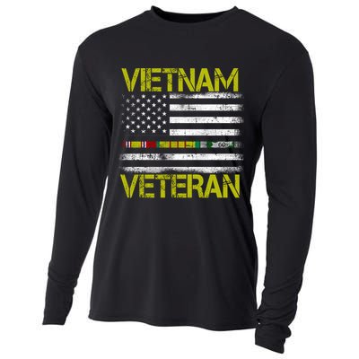 Vietnam Veteran USA Flag Ribbon Gift Cooling Performance Long Sleeve Crew