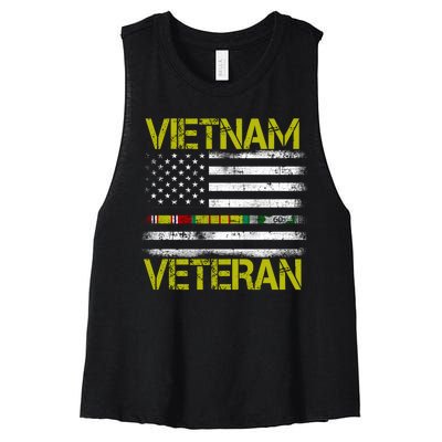 Vietnam Veteran USA Flag Ribbon Gift Women's Racerback Cropped Tank