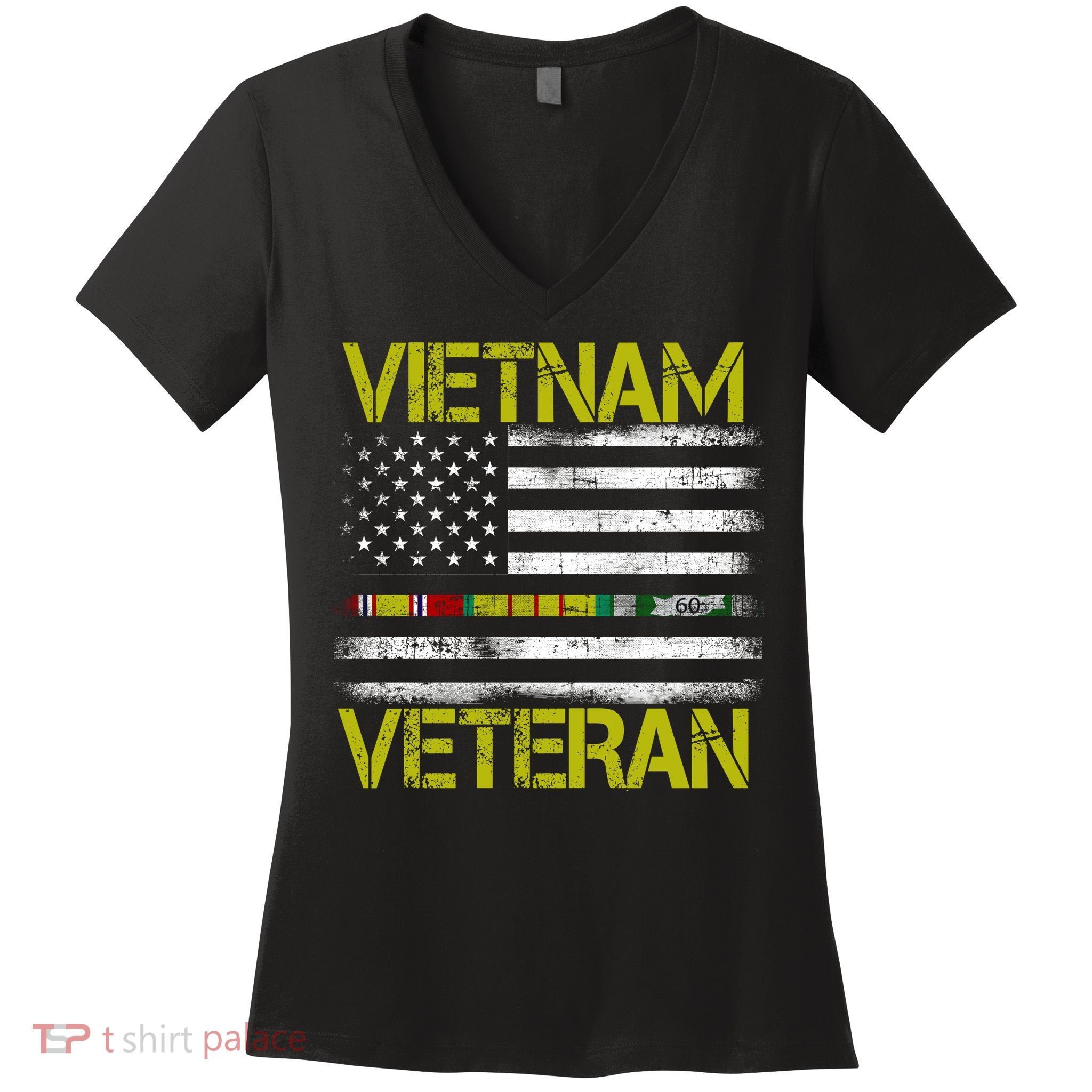 Vietnam Veteran USA Flag Ribbon Gift Women's V-Neck T-Shirt