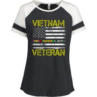 Vietnam Veteran USA Flag Ribbon Gift Enza Ladies Jersey Colorblock Tee