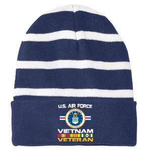 Vietnam Veteran USA Flag Vietnam Vet Flag Striped Beanie with Solid Band