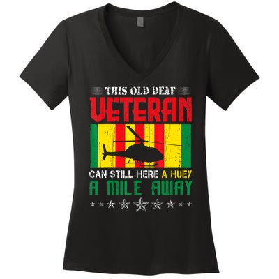 Vietnam Veteran Uh1 Huey Helicopter Women's V-Neck T-Shirt