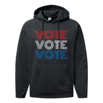 Vote Vote Vote Red White Blue Retro Election Simple Design Performance Fleece Hoodie