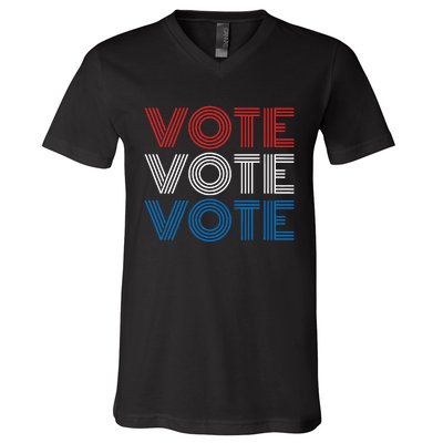 Vote Vote Vote Red White Blue Retro Election Simple Design V-Neck T-Shirt