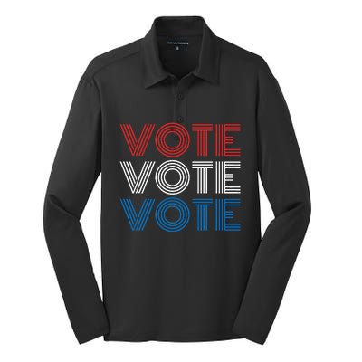 Vote Vote Vote Red White Blue Retro Election Simple Design Silk Touch Performance Long Sleeve Polo