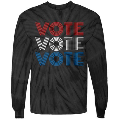 Vote Vote Vote Red White Blue Retro Election Simple Design Tie-Dye Long Sleeve Shirt