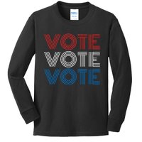 Vote Vote Vote Red White Blue Retro Election Simple Design Kids Long Sleeve Shirt