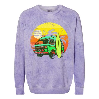 Vintage Van Van Life Distressed Sunset Retro Van Colorblast Crewneck Sweatshirt