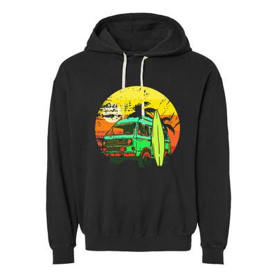 Vintage Van Van Life Distressed Sunset Retro Van Garment-Dyed Fleece Hoodie