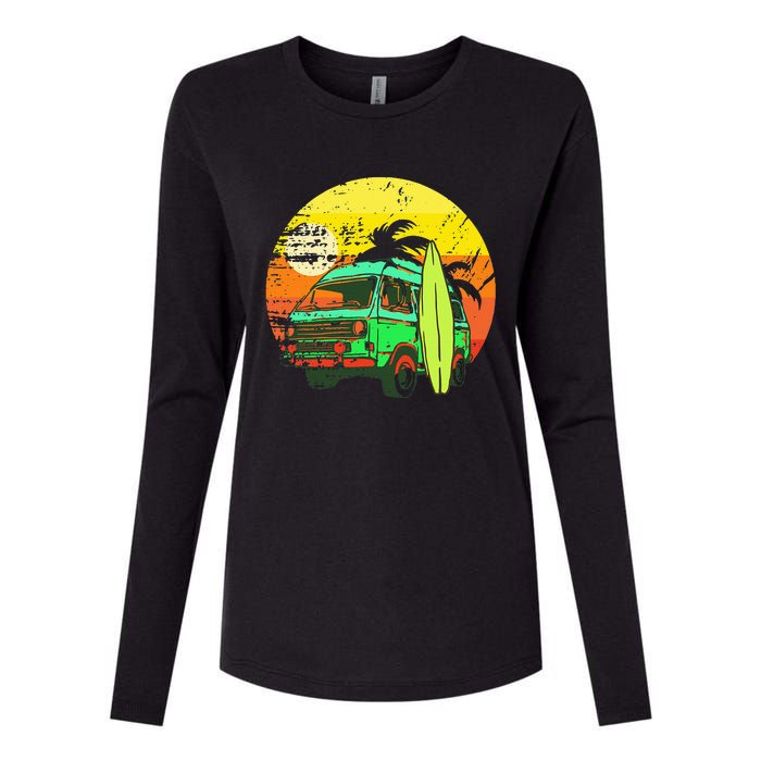 Vintage Van Van Life Distressed Sunset Retro Van Womens Cotton Relaxed Long Sleeve T-Shirt