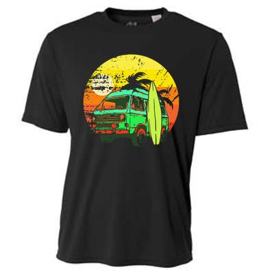 Vintage Van Van Life Distressed Sunset Retro Van Cooling Performance Crew T-Shirt