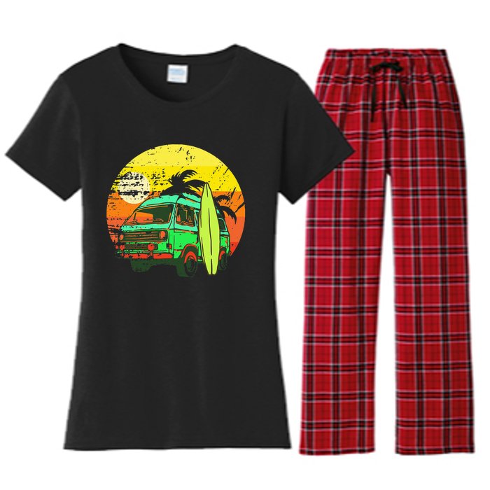 Vintage Van Van Life Distressed Sunset Retro Van Women's Flannel Pajama Set