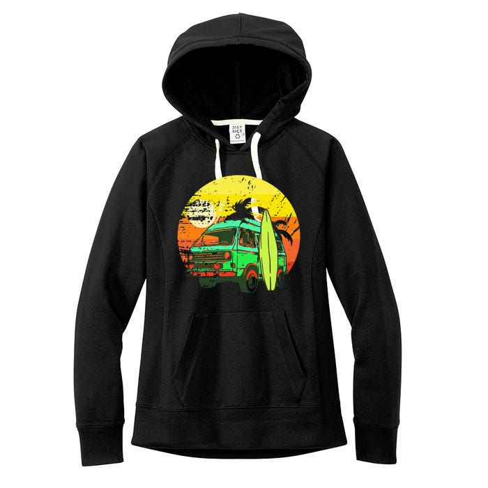 Vintage Van Van Life Distressed Sunset Retro Van Women's Fleece Hoodie