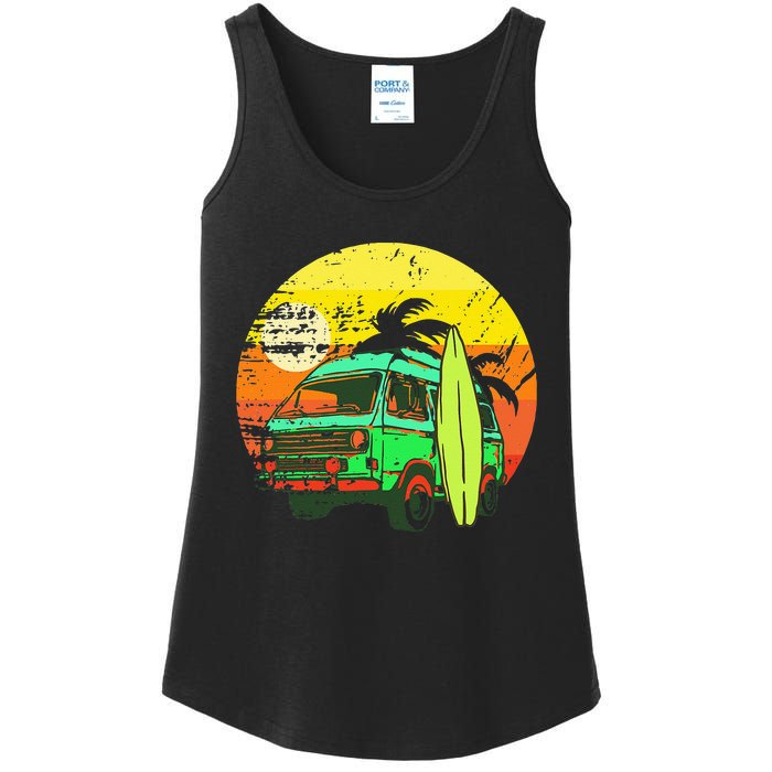 Vintage Van Van Life Distressed Sunset Retro Van Ladies Essential Tank