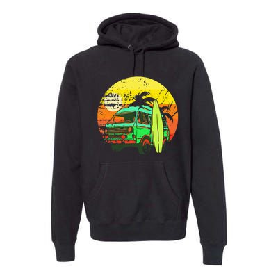 Vintage Van Van Life Distressed Sunset Retro Van Premium Hoodie