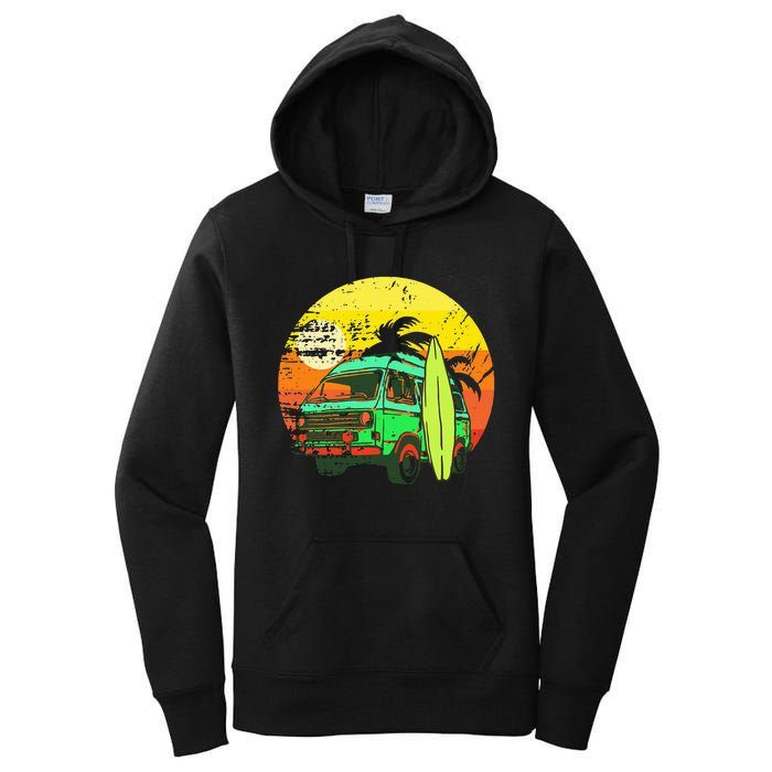 Vintage Van Van Life Distressed Sunset Retro Van Women's Pullover Hoodie