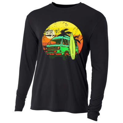 Vintage Van Van Life Distressed Sunset Retro Van Cooling Performance Long Sleeve Crew