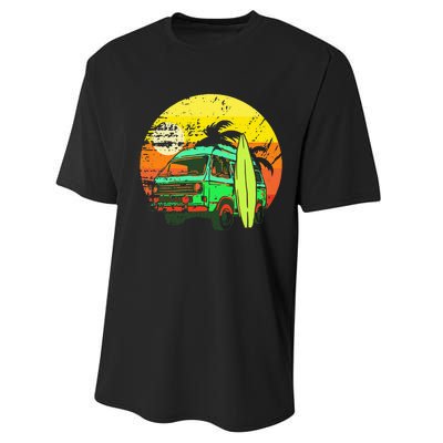 Vintage Van Van Life Distressed Sunset Retro Van Performance Sprint T-Shirt