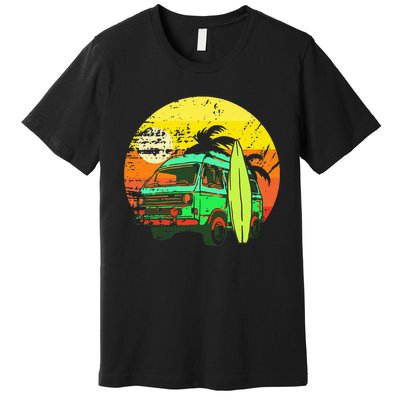 Vintage Van Van Life Distressed Sunset Retro Van Premium T-Shirt