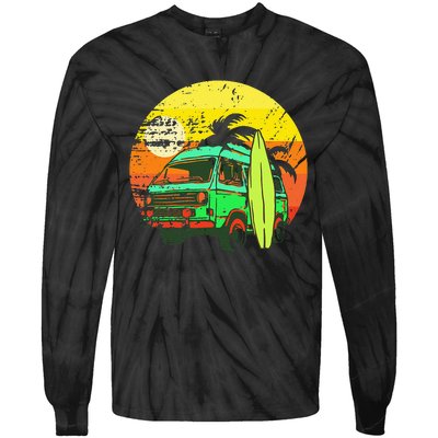 Vintage Van Van Life Distressed Sunset Retro Van Tie-Dye Long Sleeve Shirt