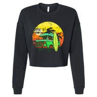 Vintage Van Van Life Distressed Sunset Retro Van Cropped Pullover Crew