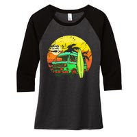 Vintage Van Van Life Distressed Sunset Retro Van Women's Tri-Blend 3/4-Sleeve Raglan Shirt