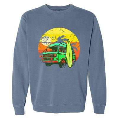 Vintage Van Van Life Distressed Sunset Retro Van Garment-Dyed Sweatshirt