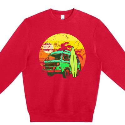 Vintage Van Van Life Distressed Sunset Retro Van Premium Crewneck Sweatshirt