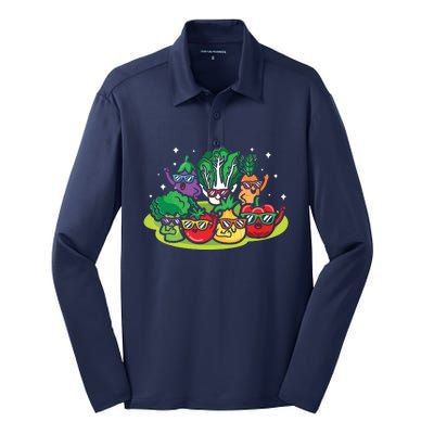 Veggie Vegetables Vegan Vegetarian Funny Veggies Sunglasses Silk Touch Performance Long Sleeve Polo