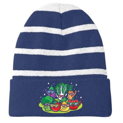 Veggie Vegetables Vegan Vegetarian Funny Veggies Sunglasses Striped Beanie with Solid Band