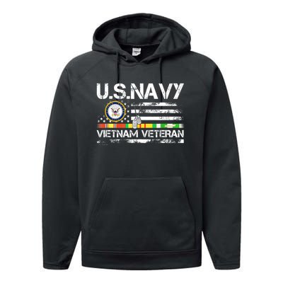 Vietnam Veteran Vintage US Flag Military Vet Gift Performance Fleece Hoodie