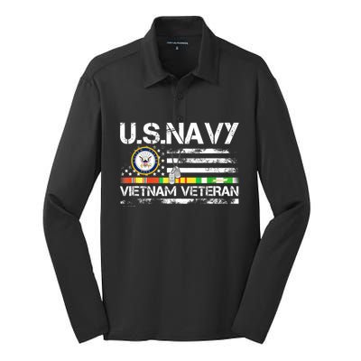 Vietnam Veteran Vintage US Flag Military Vet Gift Silk Touch Performance Long Sleeve Polo