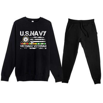 Vietnam Veteran Vintage US Flag Military Vet Gift Premium Crewneck Sweatsuit Set