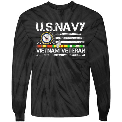 Vietnam Veteran Vintage US Flag Military Vet Gift Tie-Dye Long Sleeve Shirt