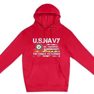 Vietnam Veteran Vintage US Flag Military Vet Gift Premium Pullover Hoodie