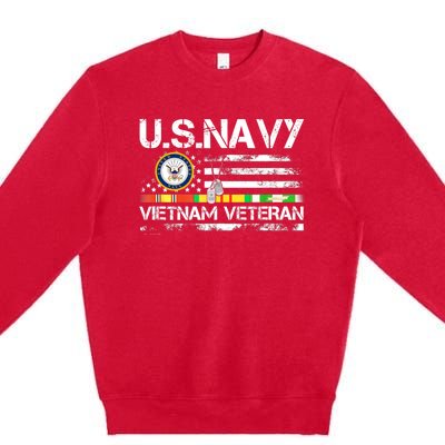 Vietnam Veteran Vintage US Flag Military Vet Gift Premium Crewneck Sweatshirt