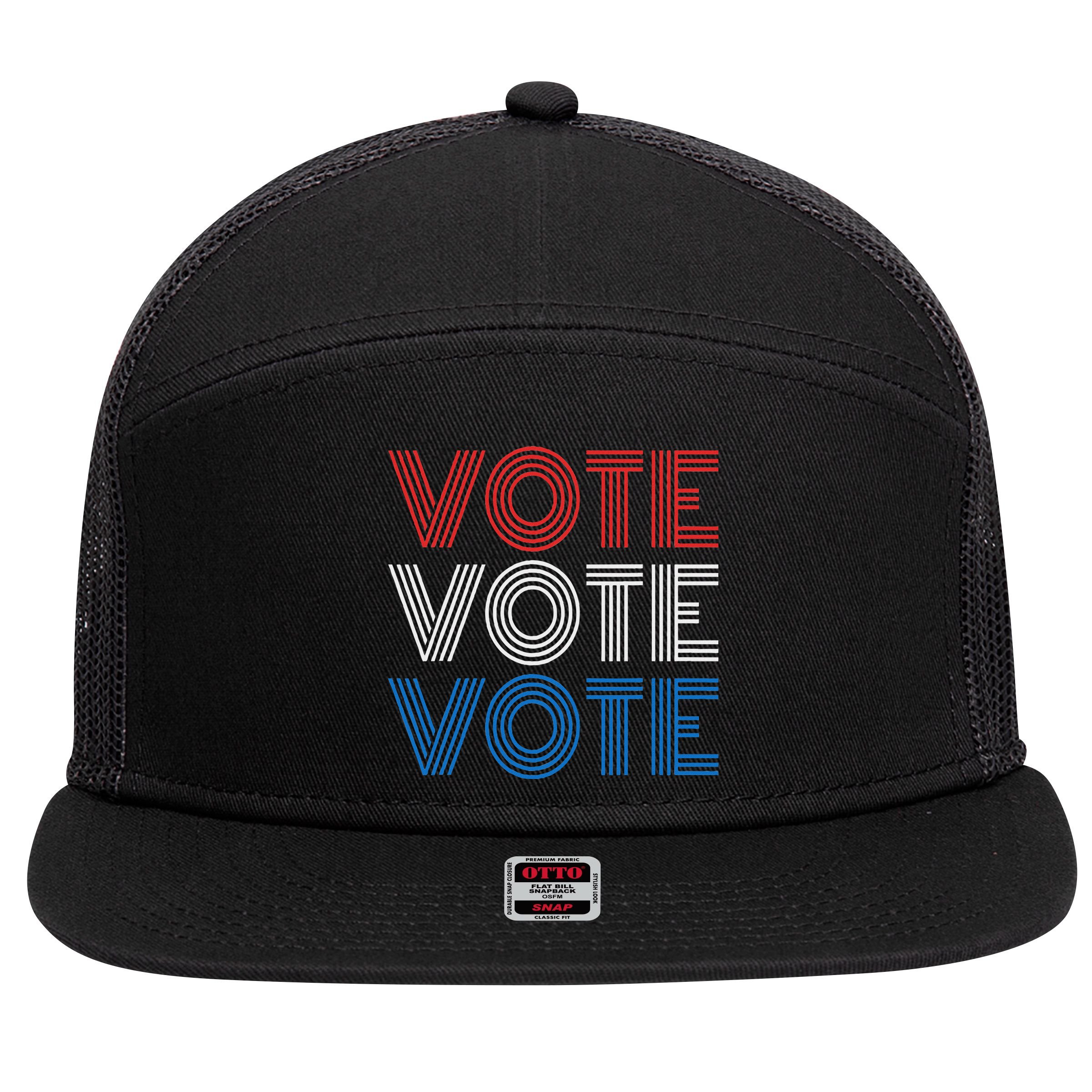 Vote Vote Vote Red White Blue Retro Election  7 Panel Mesh Trucker Snapback Hat