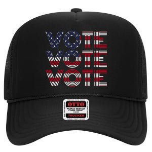 Vote Vote Vote Flag America Retro Election Simple Design High Crown Mesh Back Trucker Hat