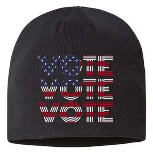 Vote Vote Vote Flag America Retro Election Simple Design Sustainable Beanie