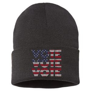 Vote Vote Vote Flag America Retro Election Simple Design Sustainable Knit Beanie