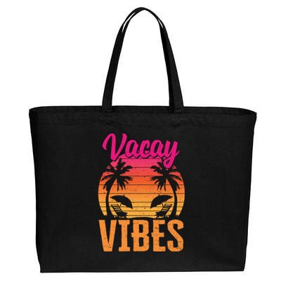 Vacay Vibes Vintage Beach Summer Family Vacation Trip Meaningful Gift Cotton Canvas Jumbo Tote