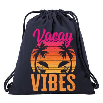 Vacay Vibes Vintage Beach Summer Family Vacation Trip Meaningful Gift Drawstring Bag