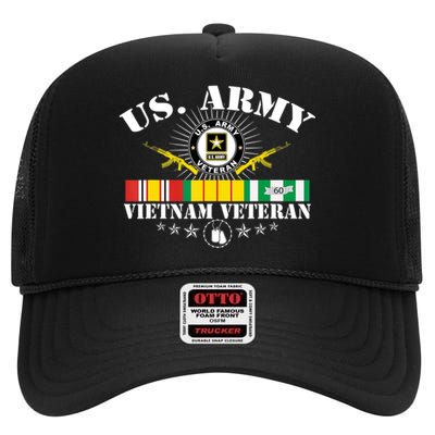 Vietnam Veteran With US Flag With Combat Boots Patriotic High Crown Mesh Back Trucker Hat