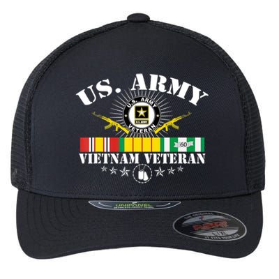 Vietnam Veteran With US Flag With Combat Boots Patriotic Flexfit Unipanel Trucker Cap