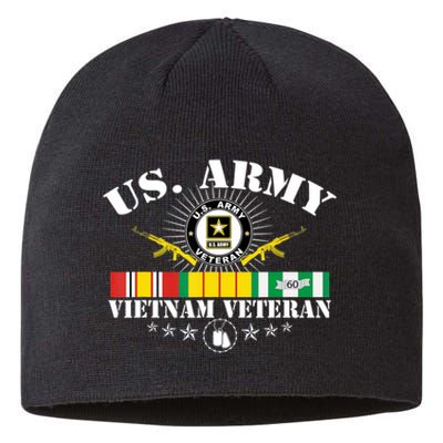 Vietnam Veteran With US Flag With Combat Boots Patriotic Sustainable Beanie