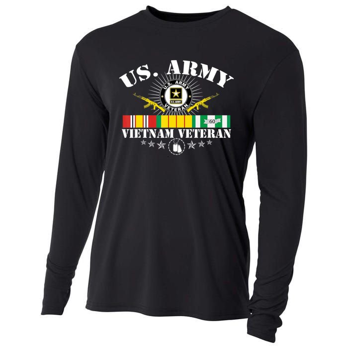 Vietnam Veteran With US Flag With Combat Boots Patriotic Cooling Performance Long Sleeve Crew